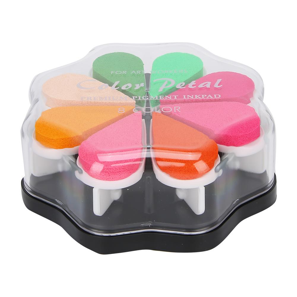 8 Colors Petal Shape Schedule Book Scrapbook Colorful DIY Stamp Ink Pad Painting Accessory