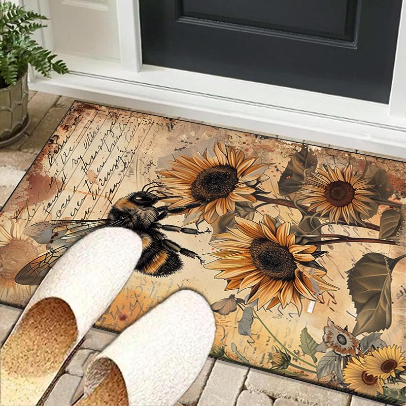 Bumblebee And Sunflower Office Rug Chair Mat, Entryway Carpet, Suitable for Front Door, Bedroom, Living Room, Desk, Holiday Gift