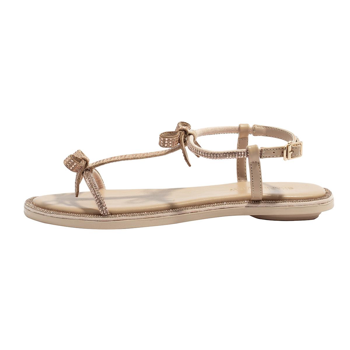 

Roman flat toe sandals women s 2025 new rhinestone bow buckle strap summer shoes women 35 шампанского
