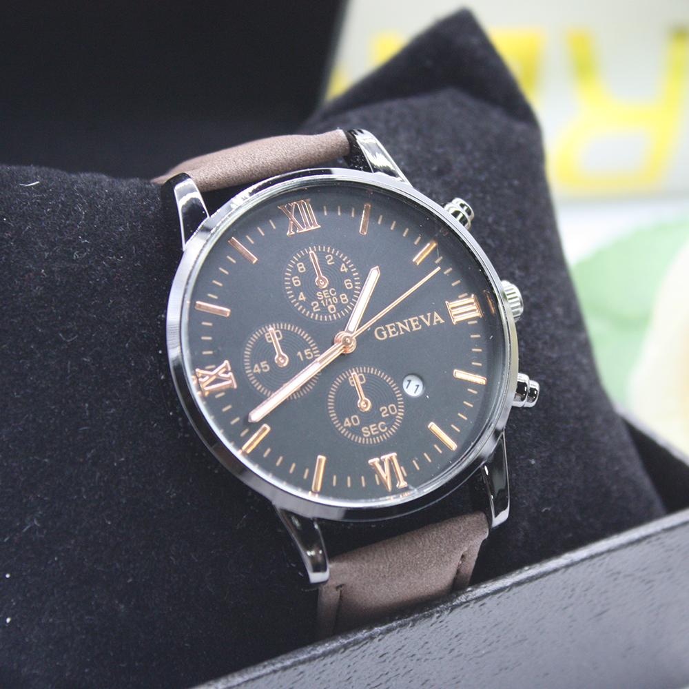 4pcs Set Sunglasses Men Leather Watch Men's Wallets Band Round Dial Men's Glasses for Men Include Bracelet Box for Work Sport