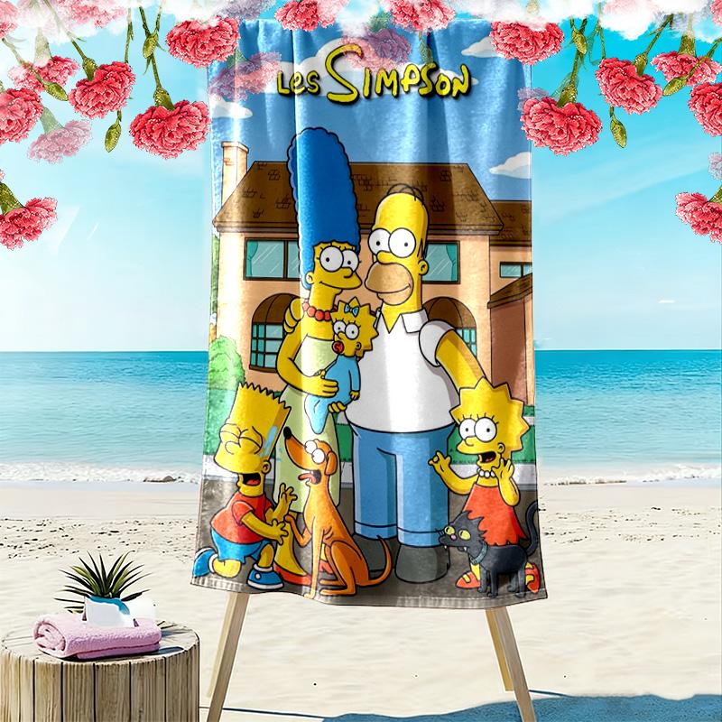 Simpsons Family Cartoon Print Beach Towel, Large Soft Quick Dry Towel for Beach Camping Swimming