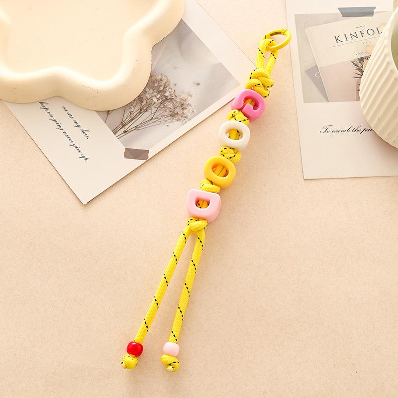 Dopamine Beaded Letter Braided Lanyard Keychain For Phone Case Women Anti Lost Knot Rope Strap Car Keyring Diy Accessories