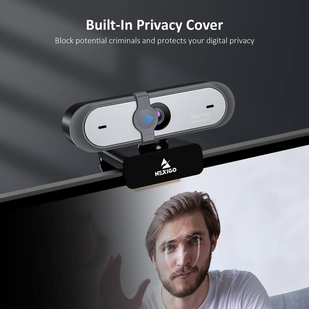 NexiGo Webcam 60fps Microphone N660P 1080P Webcam Software Control Cover Included Autofocus HD USB Camera Computer Webcam for Compact Black Built-in