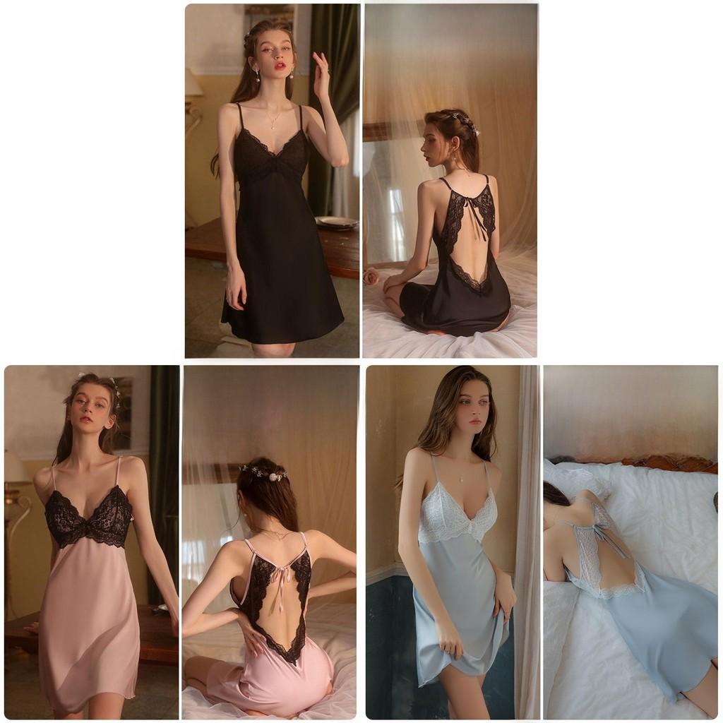 Lace Satin Sleepwear Set With V Neck And Sleeveless Design For Women