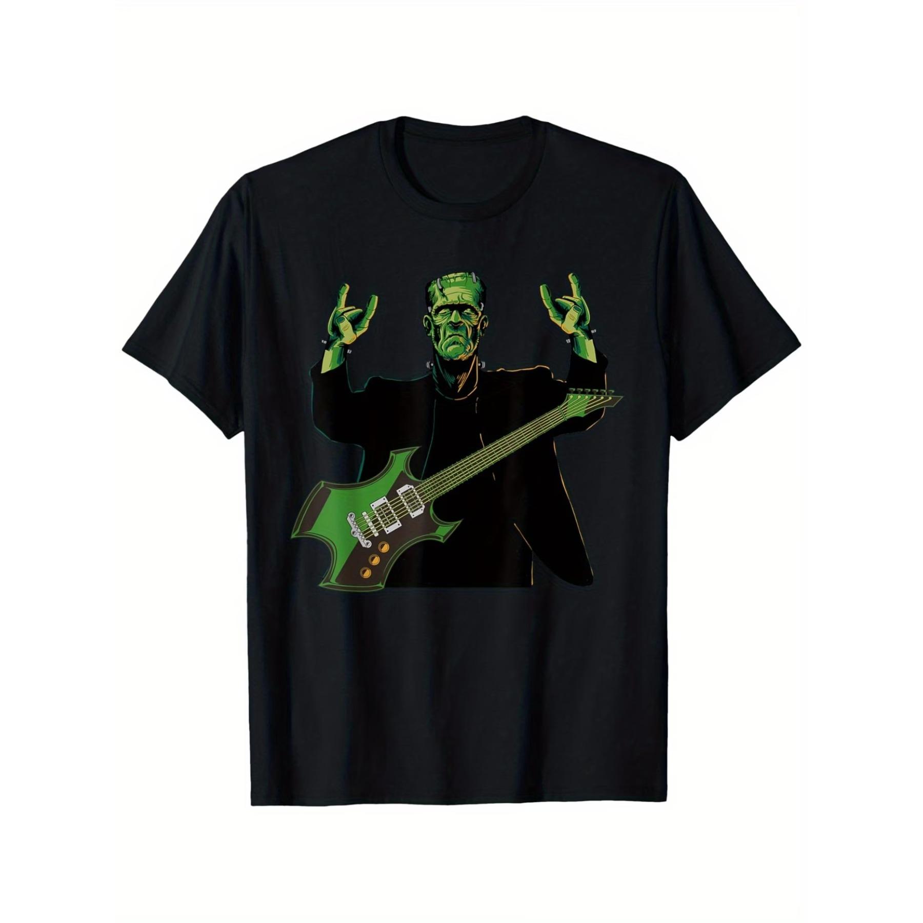 

Rock Hands Frankenstein Guitar Player Funny Halloween T-Shirt, Unisex Cotton Casual Round Neck Outdoor Short Sleeve T-shirt XXL чорний