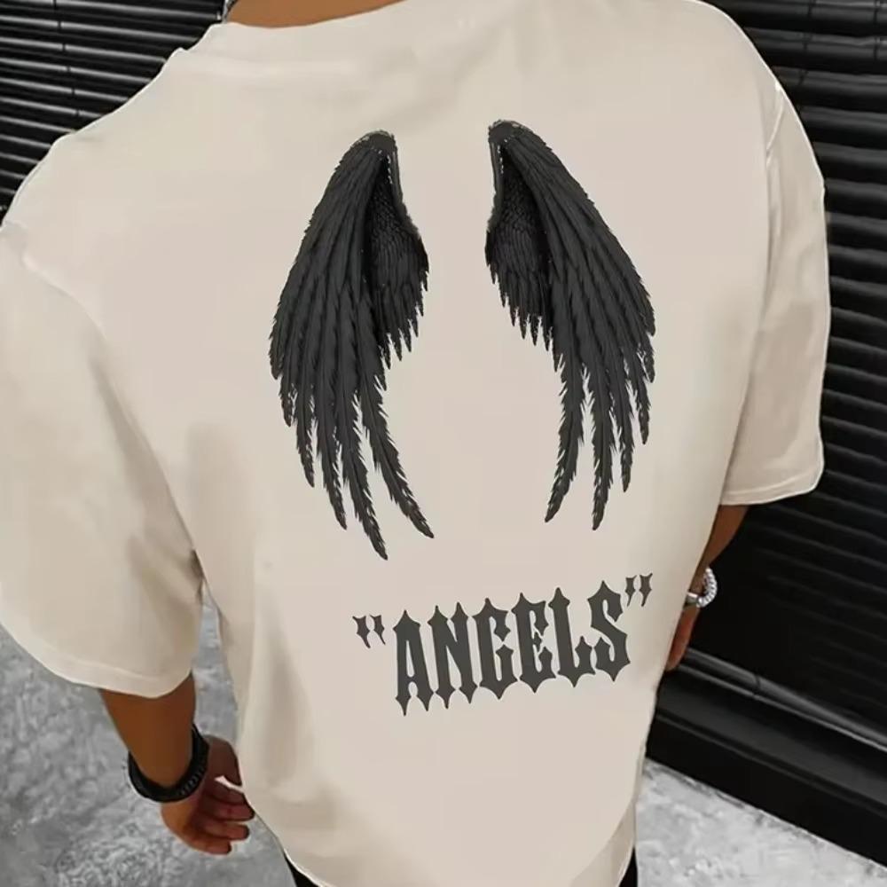 Summer Fashion Heavyweight Retro Men's English Letters 100% Cotton Printed Round Neck High-quality Casual Fitness Street T-shirt