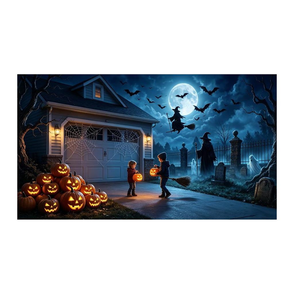 Halloween Haunted House Background Banner 90x180cm Ghost Skeleton Graveyard Scene Outdoor Indoor Decoration Prop