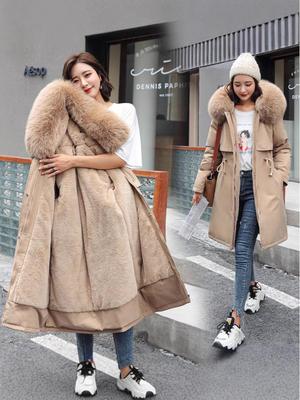 Cappotto invernale da donna 2025 di media lunghezza con colletto in pelliccia e imbottitura in velluto