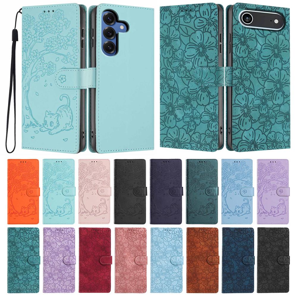 Étui portefeuille de luxe en cuir gaufré 3D pour Samsung Galaxy M06 M13 M16 M23 M32 M36 M52 M53 M56 Housse de téléphone Book Porte-cartes Sangle