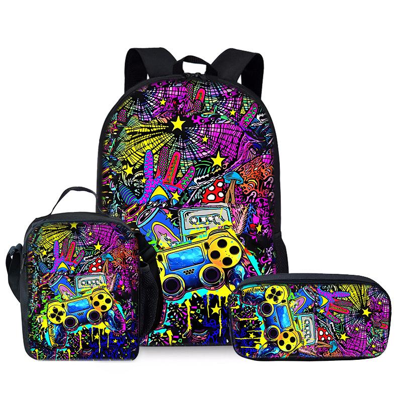 Poupées russes emblématiques préférées distinctives drôles Design 3D 3 pièces/Ensemble sacs pour élèves apprenants Sac à dos quotidien pour ordinateur portable Sac repas Trousse à crayons
