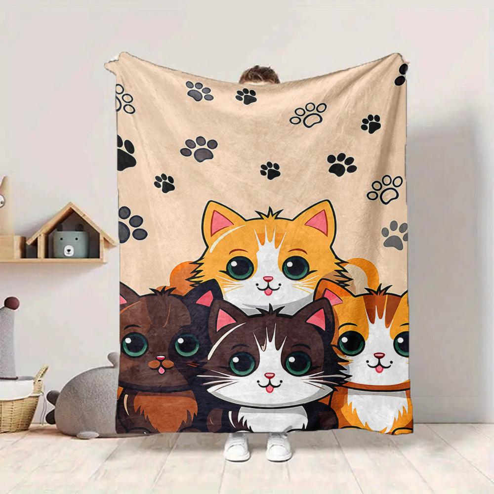 1pc PawPrints Kittens Lightweight Flannel Blanket, Comfortable and Warm Blanket, for Office and Camping Sofa Bed, Livingroom009