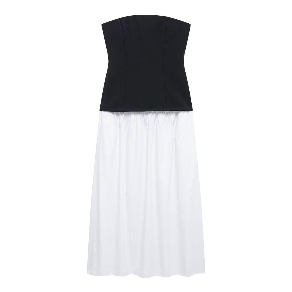 Spring 2025 Women's Slimming Strapless Long Dress with Stitching Design