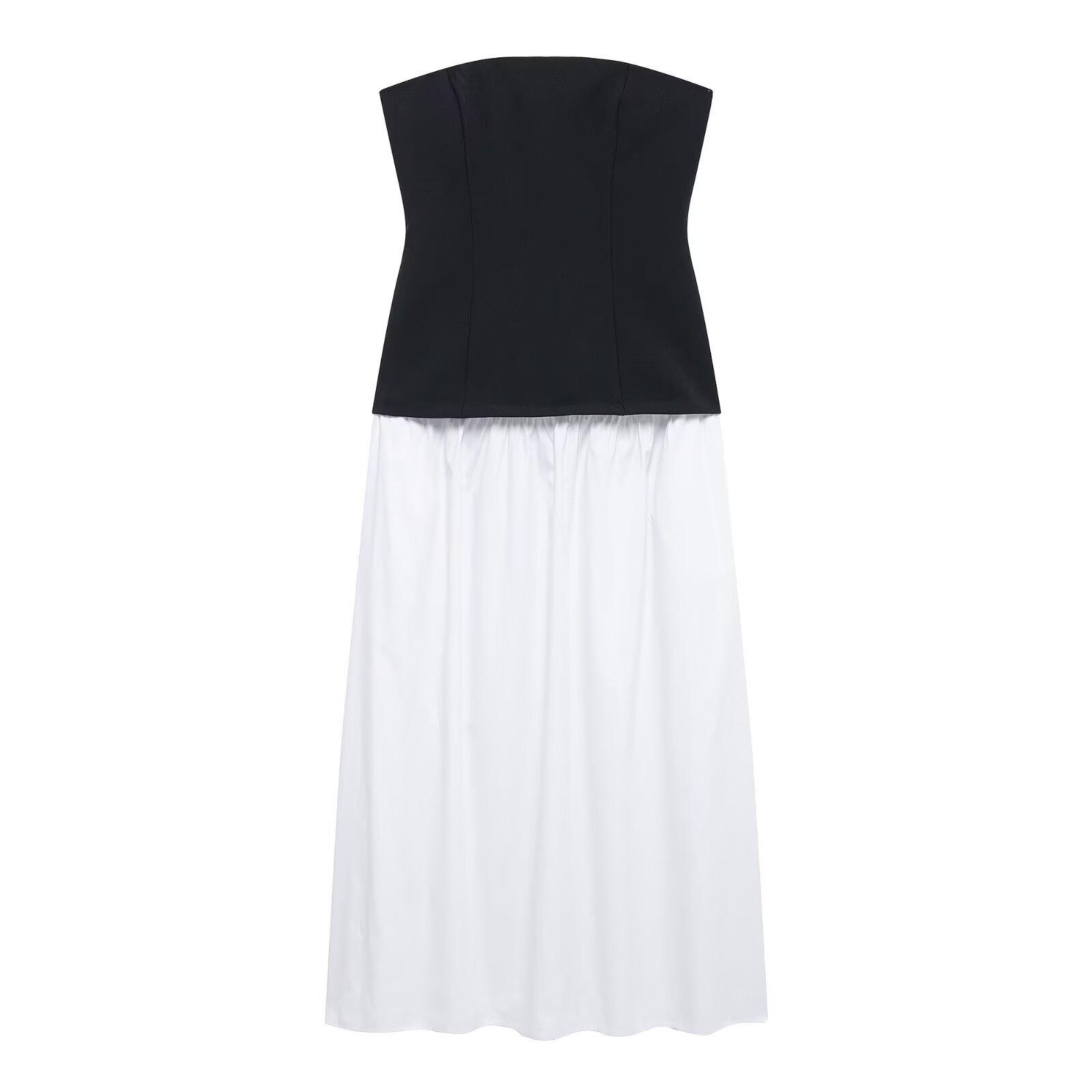 

Spring 2025 Women s Slimming Strapless Long Dress with Stitching Design Extra Small белый