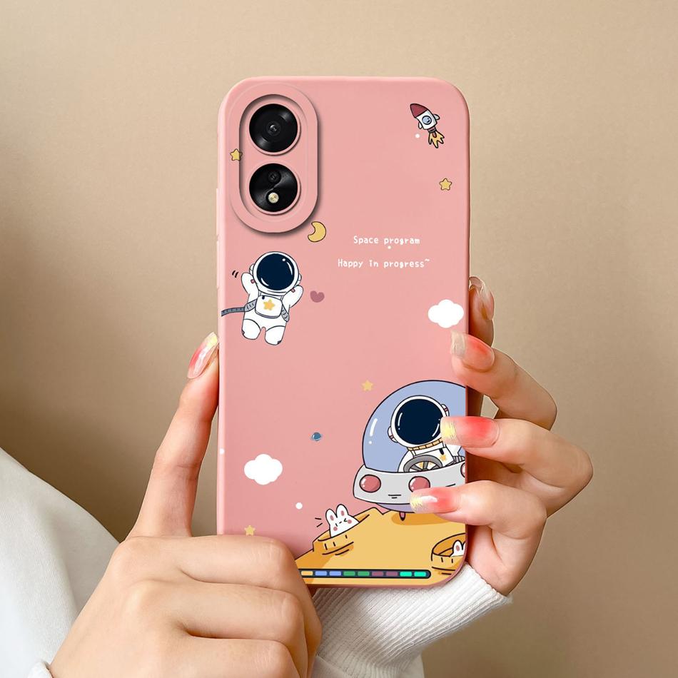 Case For Oppo A18 A38 4G Cover With Camera Protection Cool Astronaut Liquid Silicone Soft Back Covers For Oppo A 38 A 18 Housing