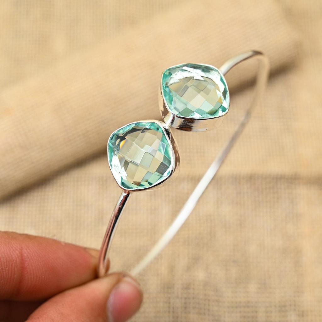 Aqua Apatite Gemstone Jewelry Handmade 925 Sterling Silver Bracelet For Birthday Gift
