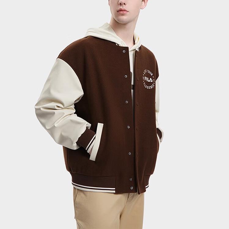 FILA Printed Letter Single Button Spliced Loose Long Sleeve Baseball Jacket Unisex jackets Liver-Red F11U339701FDK