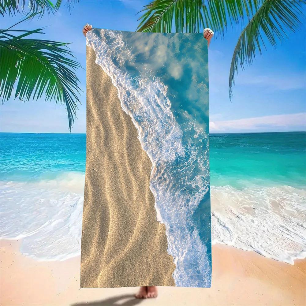 Ocean Starfish Shell Print Beach Towel - Super Absorbent Quick Dry Microfiber, Tropical Sea Pattern Blanket for Picnic & Outdoor
