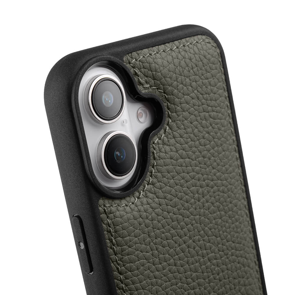 MELKCO For iPhone 16 Case Genuine Cow Leather Coated PC Phone Cover