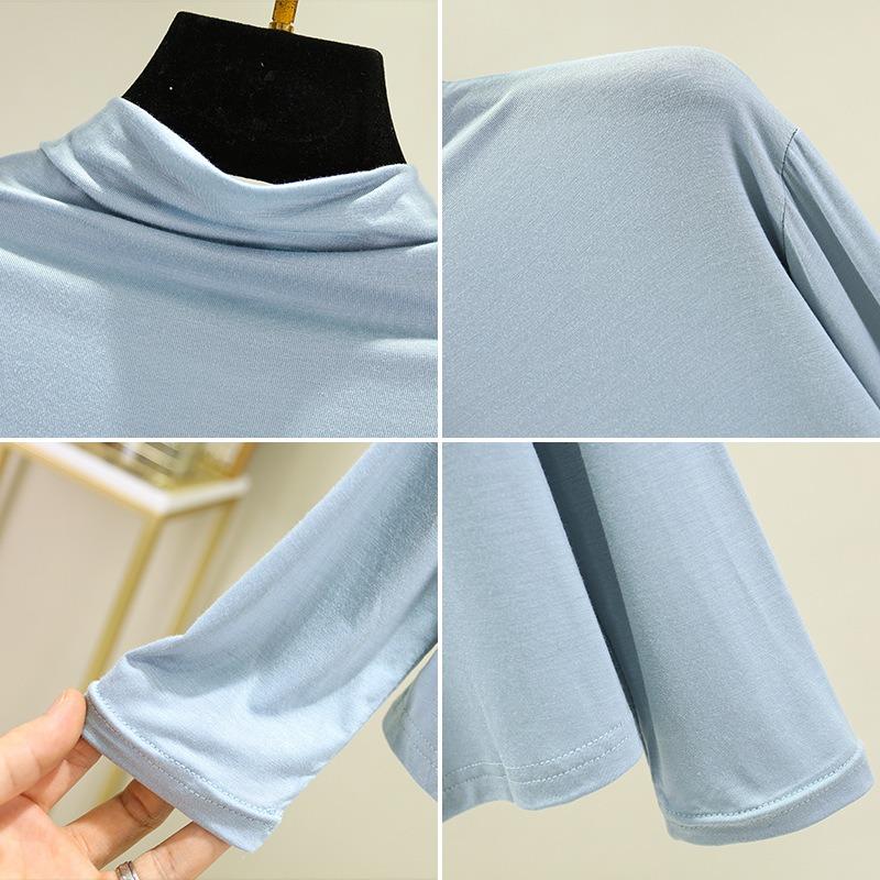 Women's Casual High Neck Solid Color Long Sleeve T-Shirt for Autumn