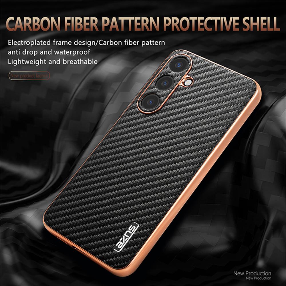 AZNS For Samsung Galaxy S26+ Case Electroplating Carbon Fiber Texture PU + TPU Phone Cover