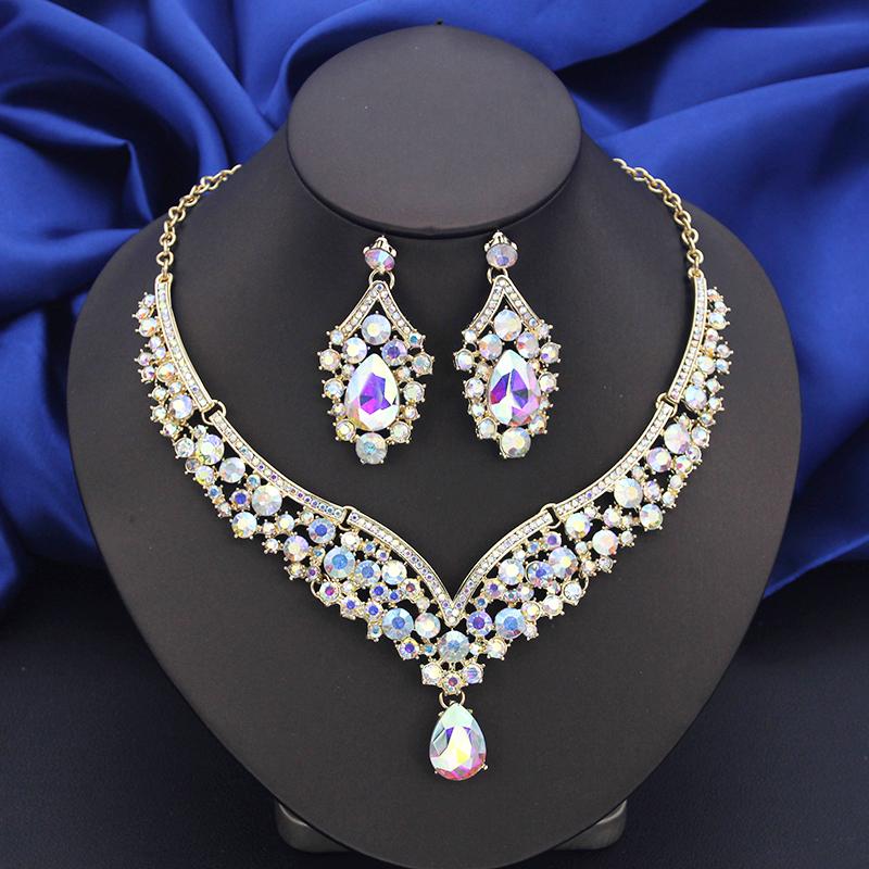 Wholesale Dangle Earrings and Choker Necklace Sets for Women Bridal Jewelry Set Colorful Dubai Jewelry Sets Fashion