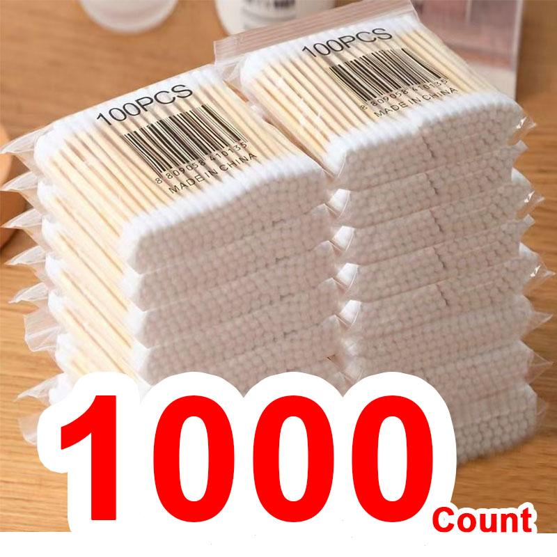 1000Count Cotton Swabs Cotton Swabs for Ears Double Round Bamboo Sticks Cotton Buds Suitable for Makeup and Cleaning HZM01