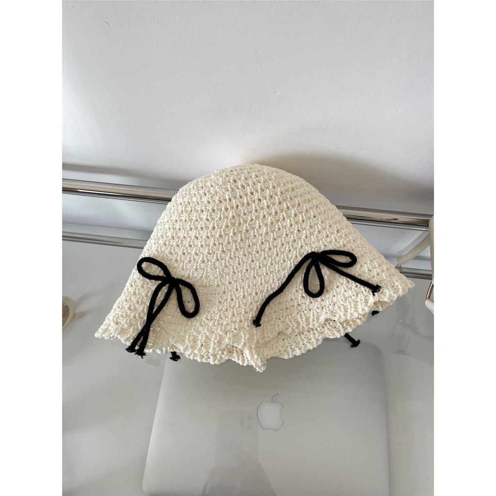 Color knitted hollow breathable bucket hat women's summer outdoor face small sunshade bucket hat women's basin hat
