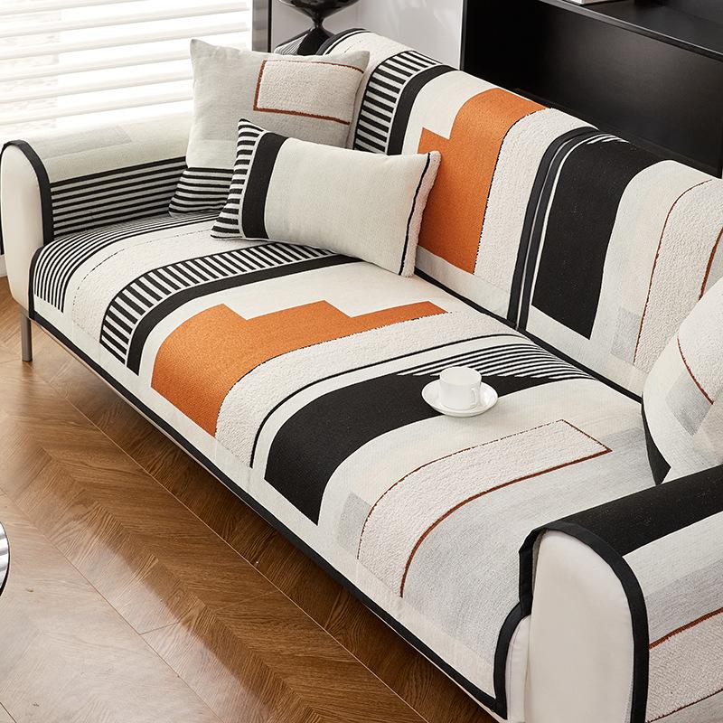 

New Chenille Sofa Cushion Universal Non-Slip Seat Cushion For All Seasons, Simple Striped Dirt-Resistant Sofa Towel 70*70cm