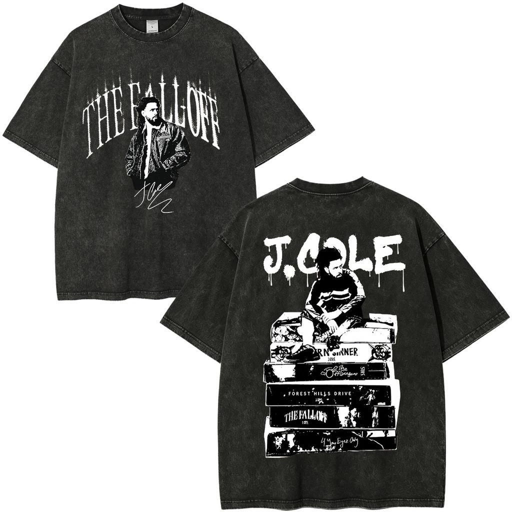 Vintage Washed Jcole The Fall Off Print T Shirts Unisex Unisex Clothing Hip Hop Fashion Short Sleeve Oversized Tshirts Streetwear