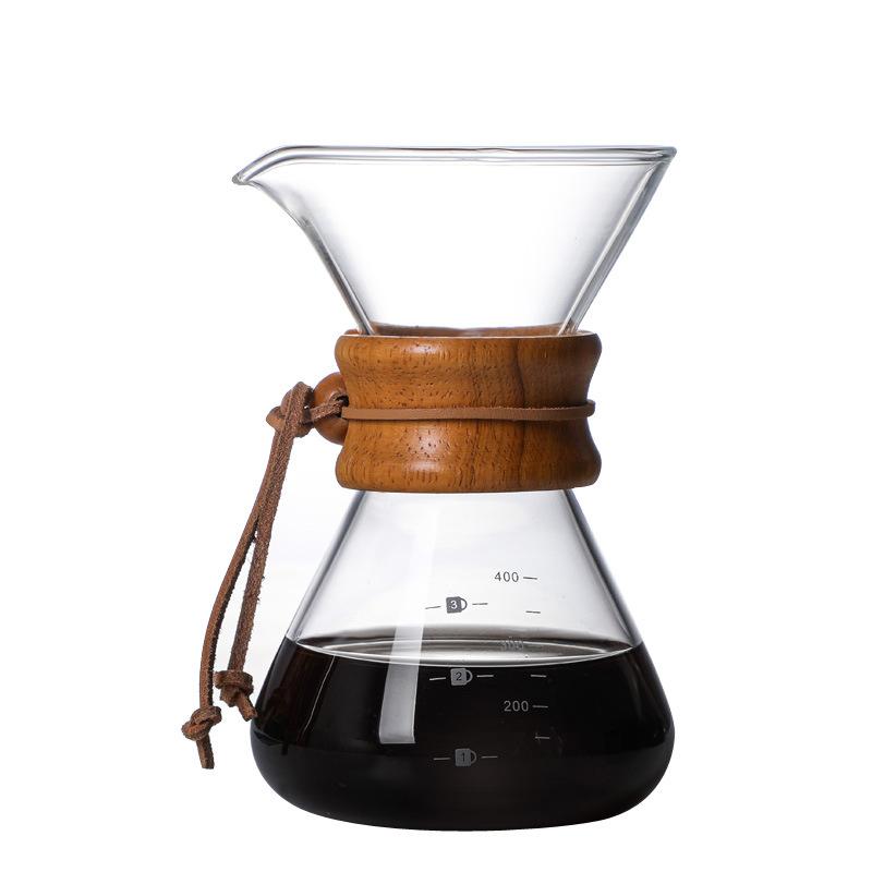 Household Glass Coffee Pot 400/600/800ml Superior Bamboo Decor Manual Coffee Brew Pot