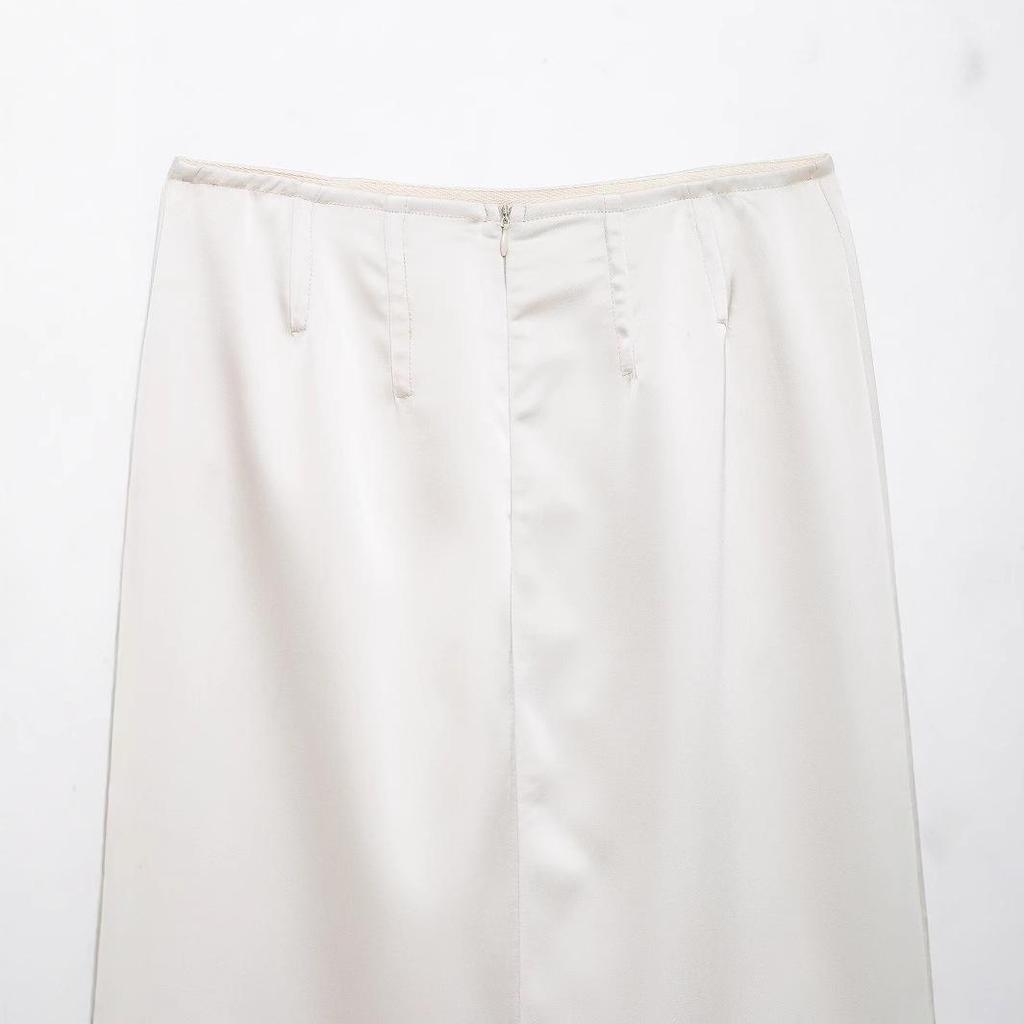 2025 Spring Women's European & American Style Silk Satin Straight Skirt