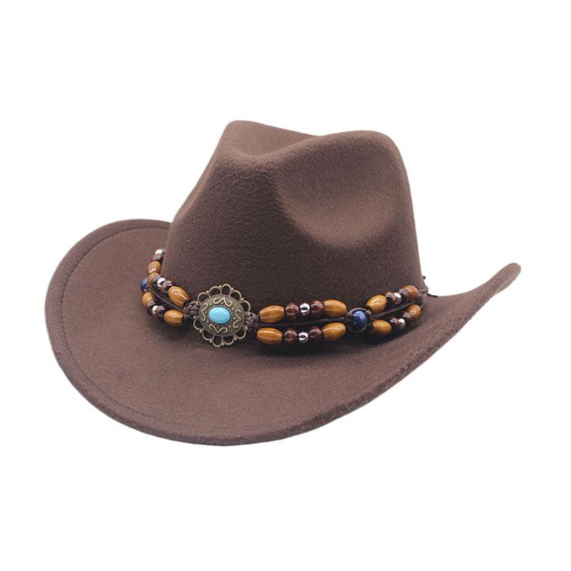 Hot-selling Top Hat, Ethnic Style Cow Label, Western Cowboy Top Hat, Rolled Brim, Retro Riding Hat, Woolen Felt Hat