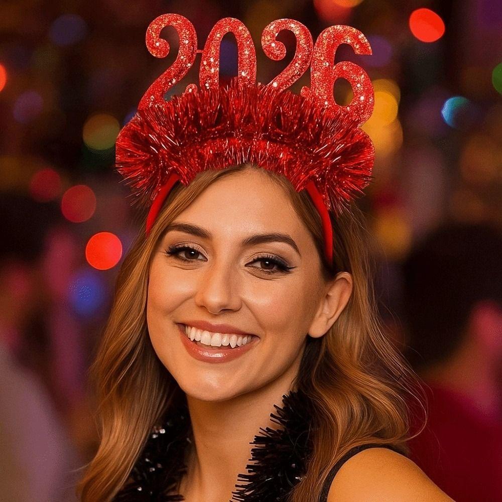 Sweet 2026 Happy New Year Headband Cute New Year Decorative Headdress Masquerade Party