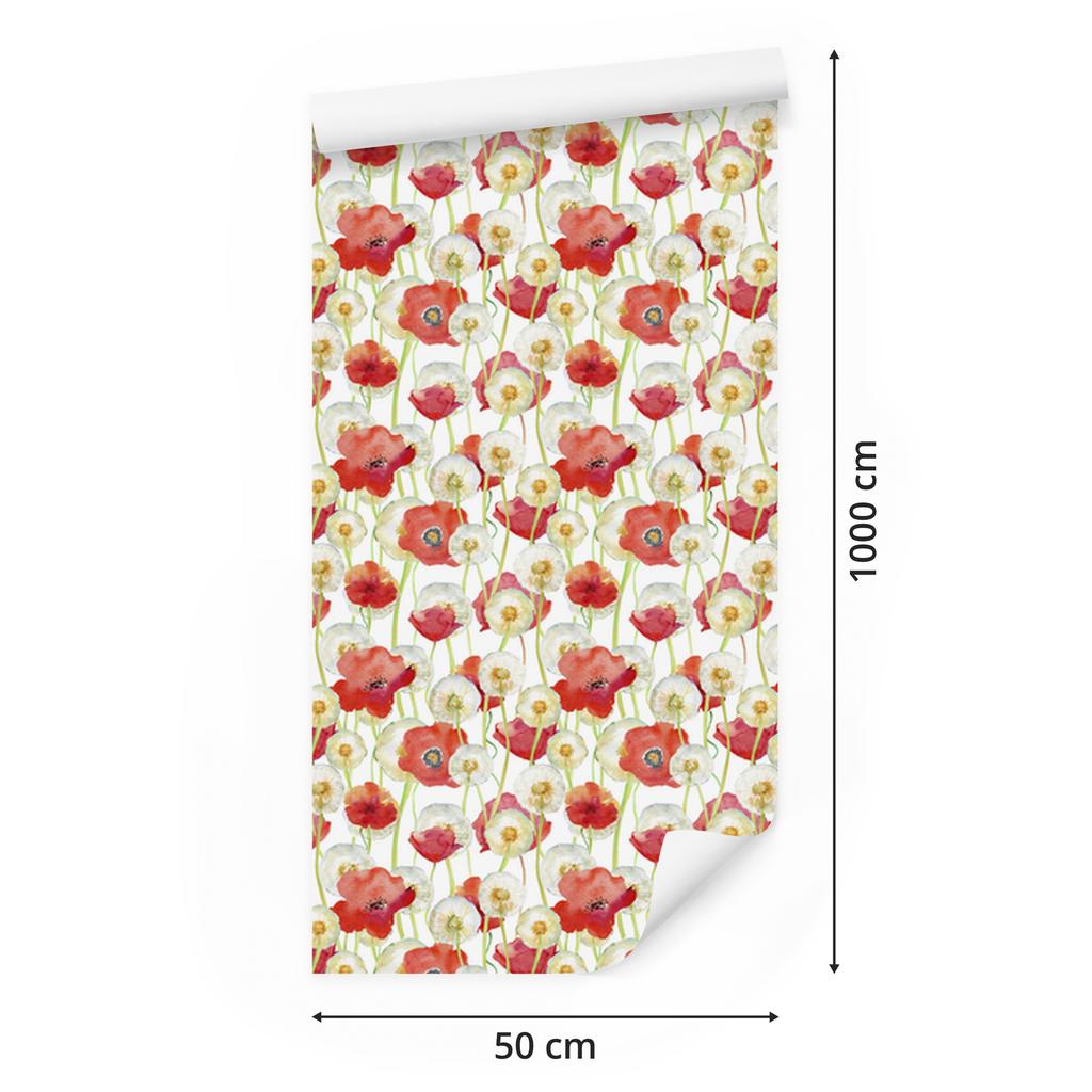 Poppies and Dandelions Wallpaper for Living Room and Bedroom 50x1000