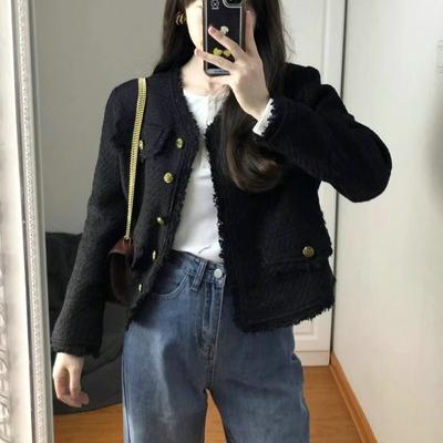 Autumn and Winter Black Small Fragrance Style Jacket for Women Early Autumn Design Niche High-end Short Tweed Top