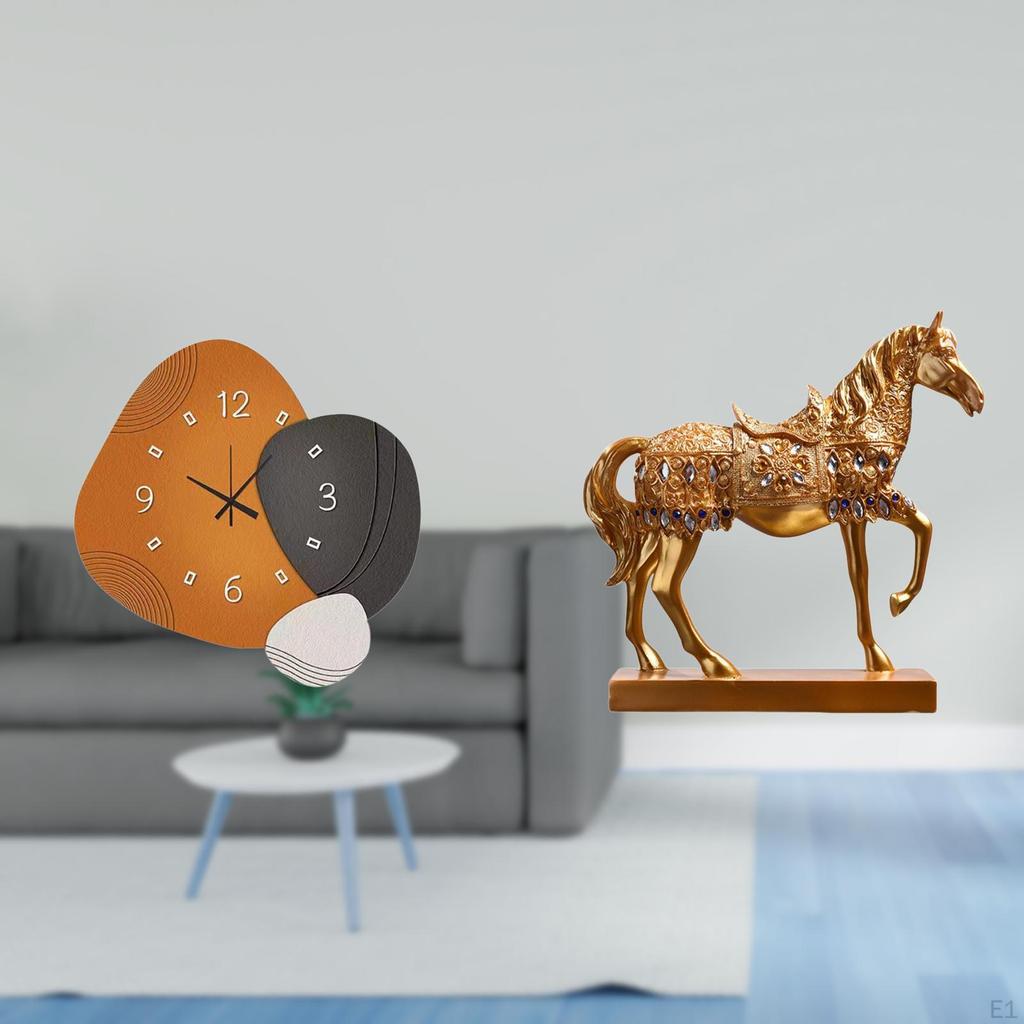 Modern Horse Wall Clock Sculpture Decorative Art Ornament Resin Figurine Engraved Animal Statue for
