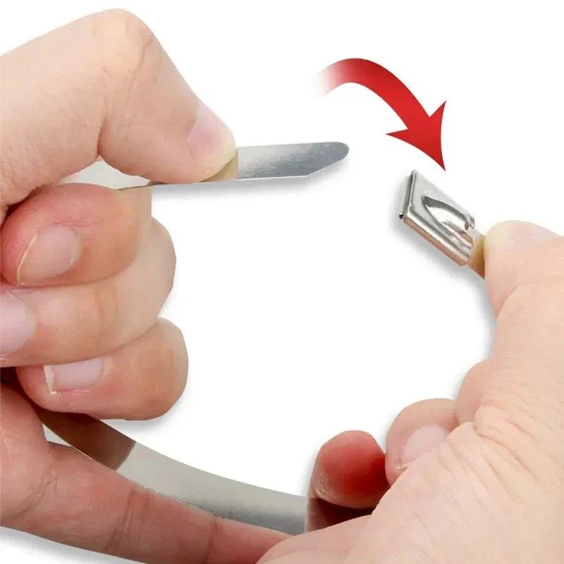 20/100Pcs Stainless Steel Cable Tie Reusable Self-sealing Fastening Rings Cable Tie Multi-Purpose Metal Hardware Cable Organizer