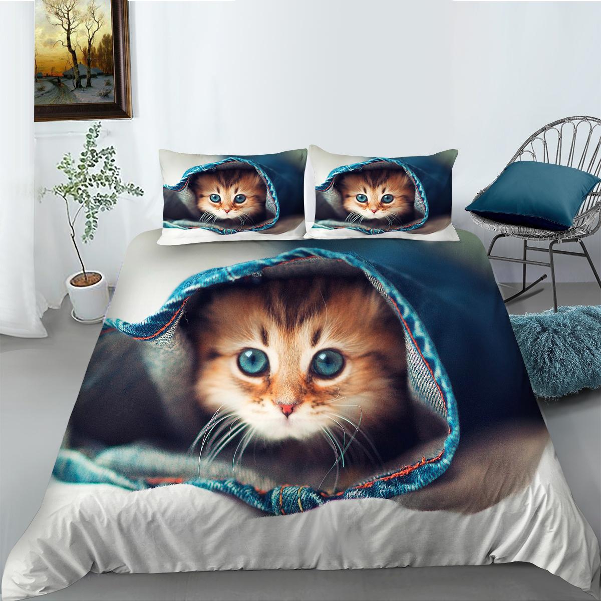 

Набір постільної білизни на тематику кота Мила тварина Пухова ковдра та наволочка з візерунком 2/3 шматка тканини з мікрофібри Прикраси для дому, які можна прати та швидко висихати Baby 100x135cm