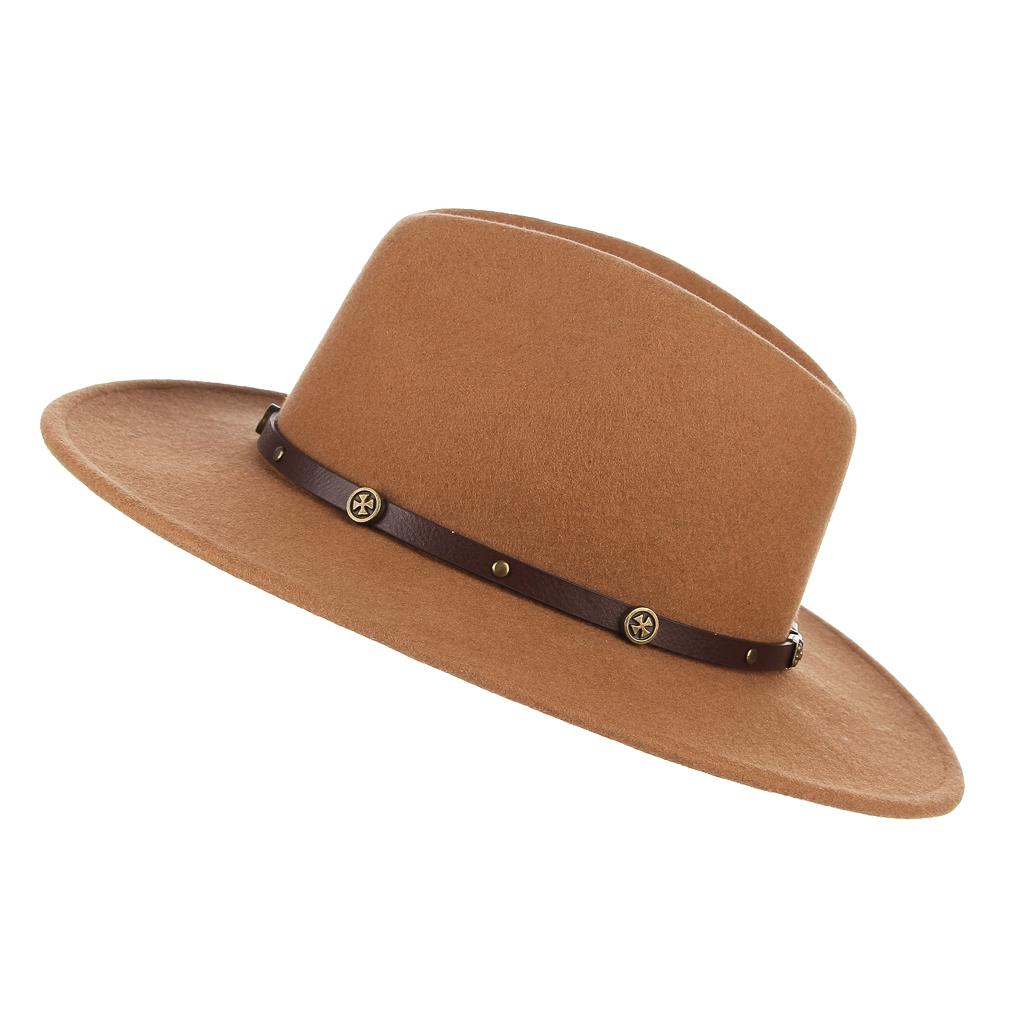 Women Men Wool Fedora Hat with Leather 