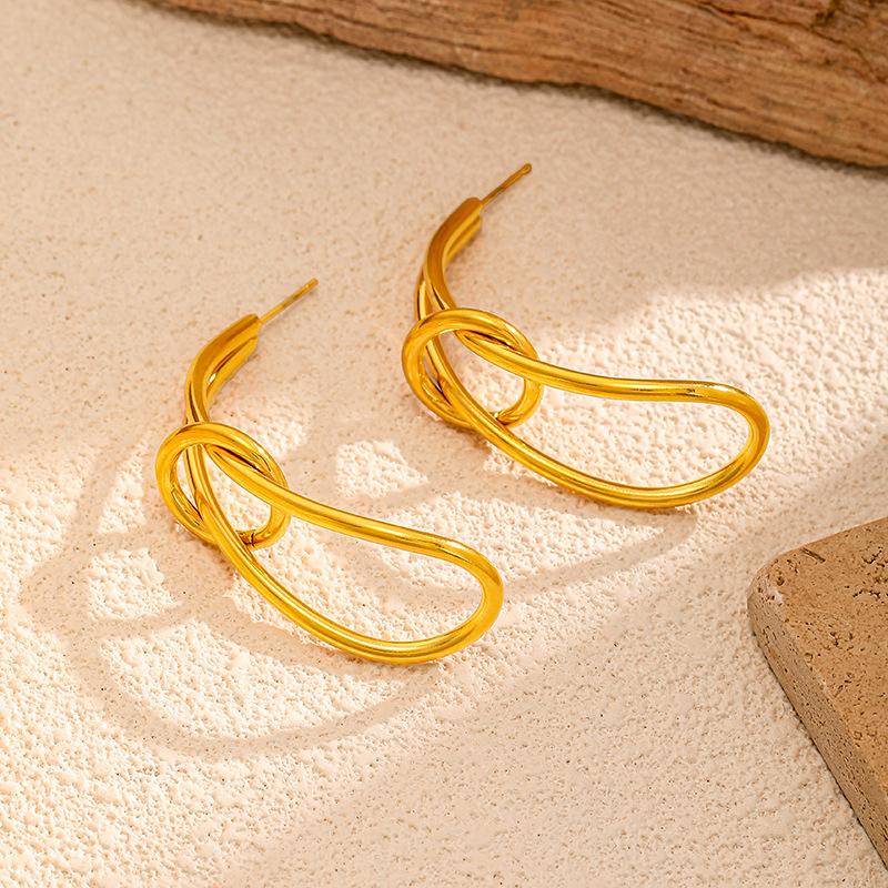 New exaggerated line titanium steel earrings European and American gold light luxury high sense does not fade stainless steel earrings women