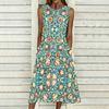 Women Plus Size Sleeveless Crew Neck Dress Bright Ditsy Botanical Flowy Mid Calf Dress