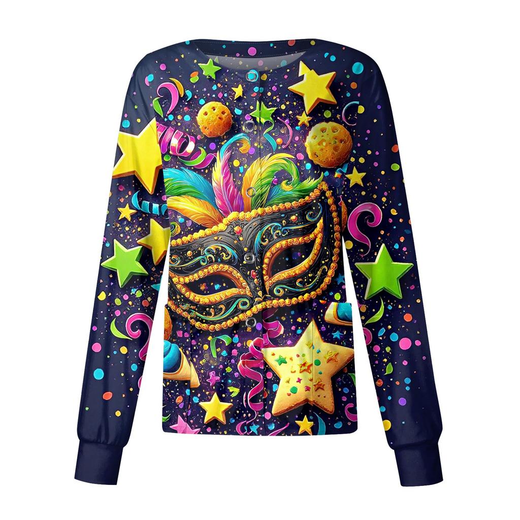 Women's Casual Long-sleeved Single-breasted Printed Protective Clothing Cardigan Top