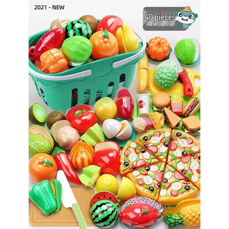 Kids' Velcro Fruit & Veggie Cutting Set - Magnetic Dollhouse Toy for Boys & Girls