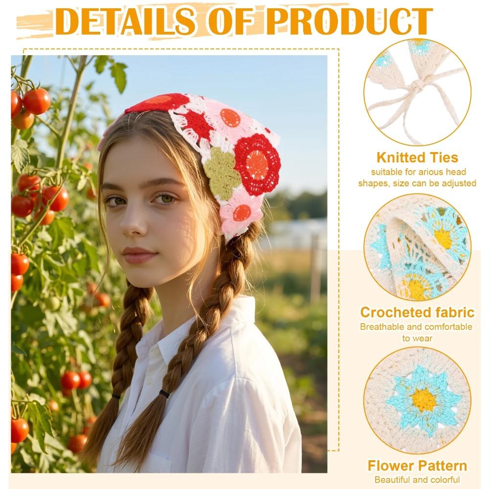 1-piece Cute Crochet Headband Set, Floral Hair Scarves, Bohemian Triangle Scarf Set