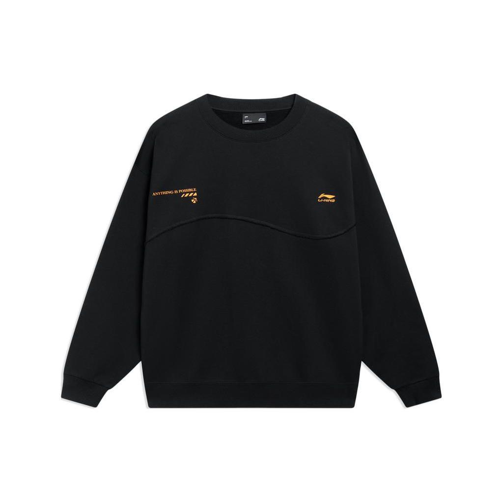Li Ning Sports Lifestyle Series Logo Print Breathable Loose Casual Pullover Sweatshirt Men Sweatshirt Black AWDT181-2
