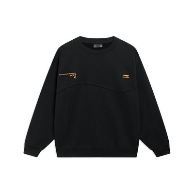 Li Ning Sports Lifestyle Series Logo Print Breathable Loose Casual Pullover Sweatshirt Men Sweatshirt Black AWDT181-2