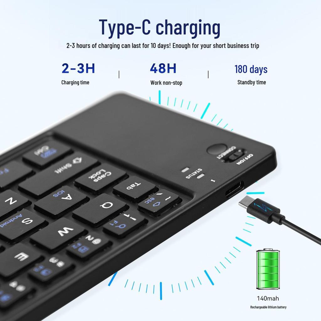 Dual-Fold Wireless Bluetooth Keyboard for Phones, Tablets, Laptops - Premium Business Portable Keyboard
