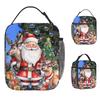 Christmas Santa Snowman Lunch Bag Aesthetic Lunch Box Travel Portable Thermal Lunch Bags For Women Oxford Print Cooler Bag