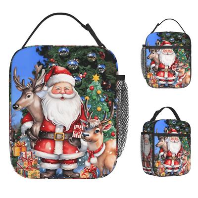 Christmas Santa Snowman Lunch Bag Aesthetic Lunch Box Travel Portable Thermal Lunch Bags For Women Oxford Print Cooler Bag
