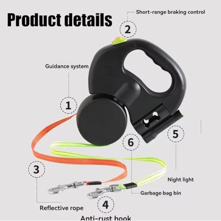 Double Ended Leash, Double Dog Leash for Two Dogs with Tangle-Free Swivel, Dog Leashs with LED Flashlight for Small & Large Dog